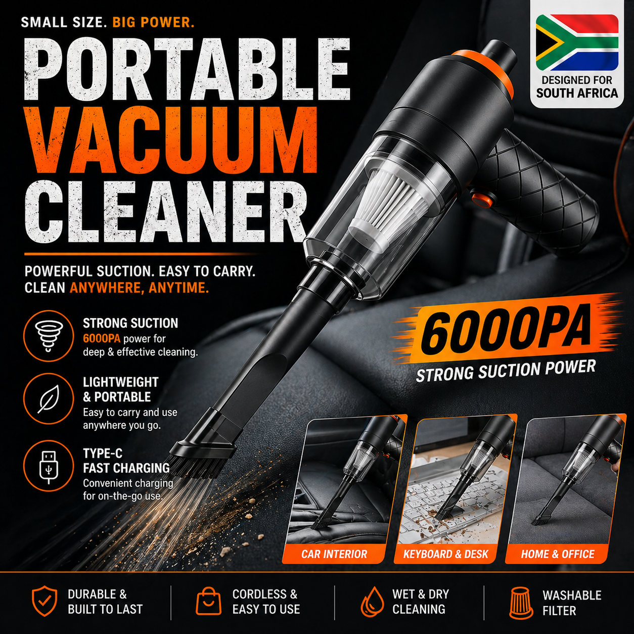 Portable Vacuum Cleaner, high-power 6000Pa (mini handheld vacuum - suction and blowing, dual-purpose)