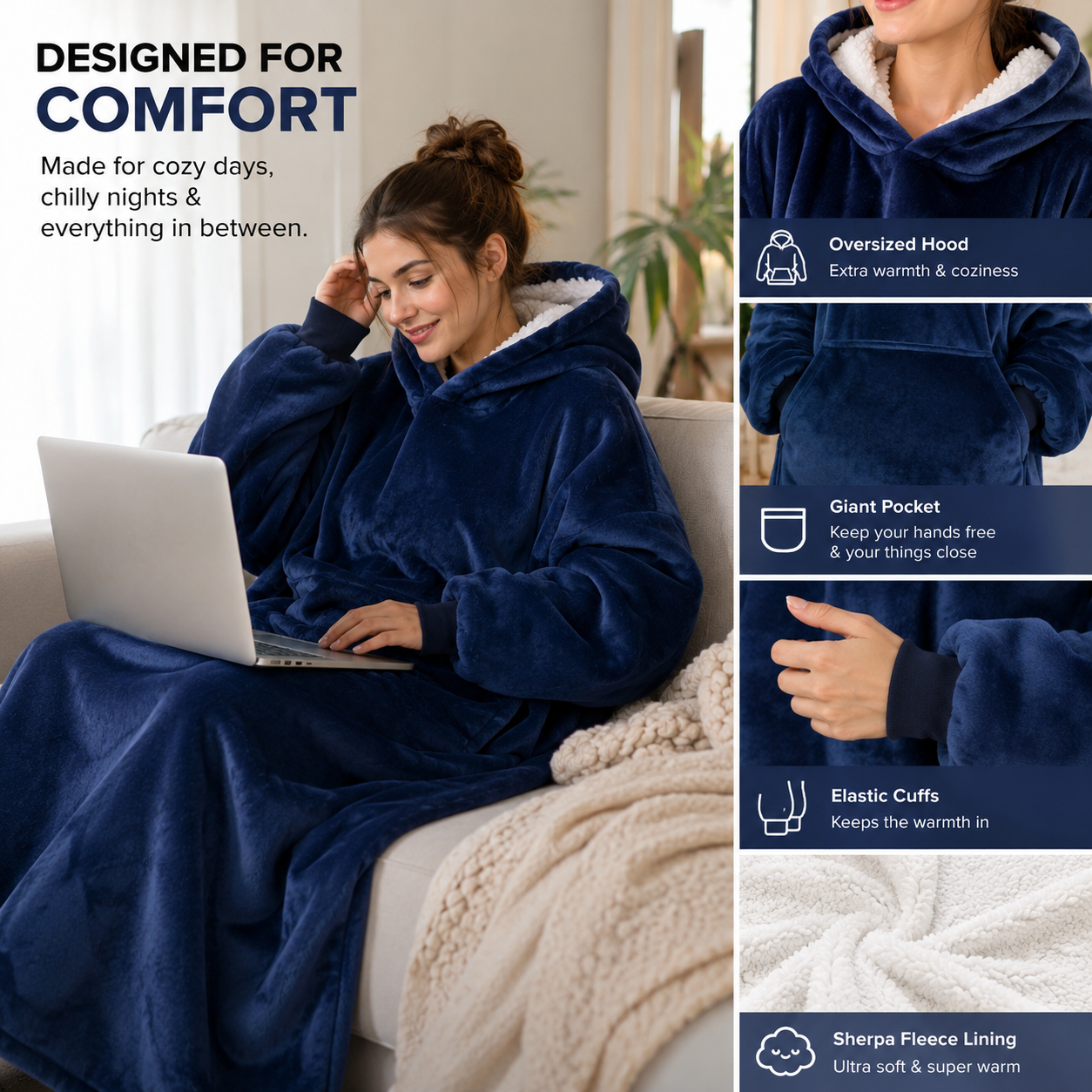 Wearable Blanket hoodie for Women and Men - Warm and Cozy Giant Blanket Hoodie