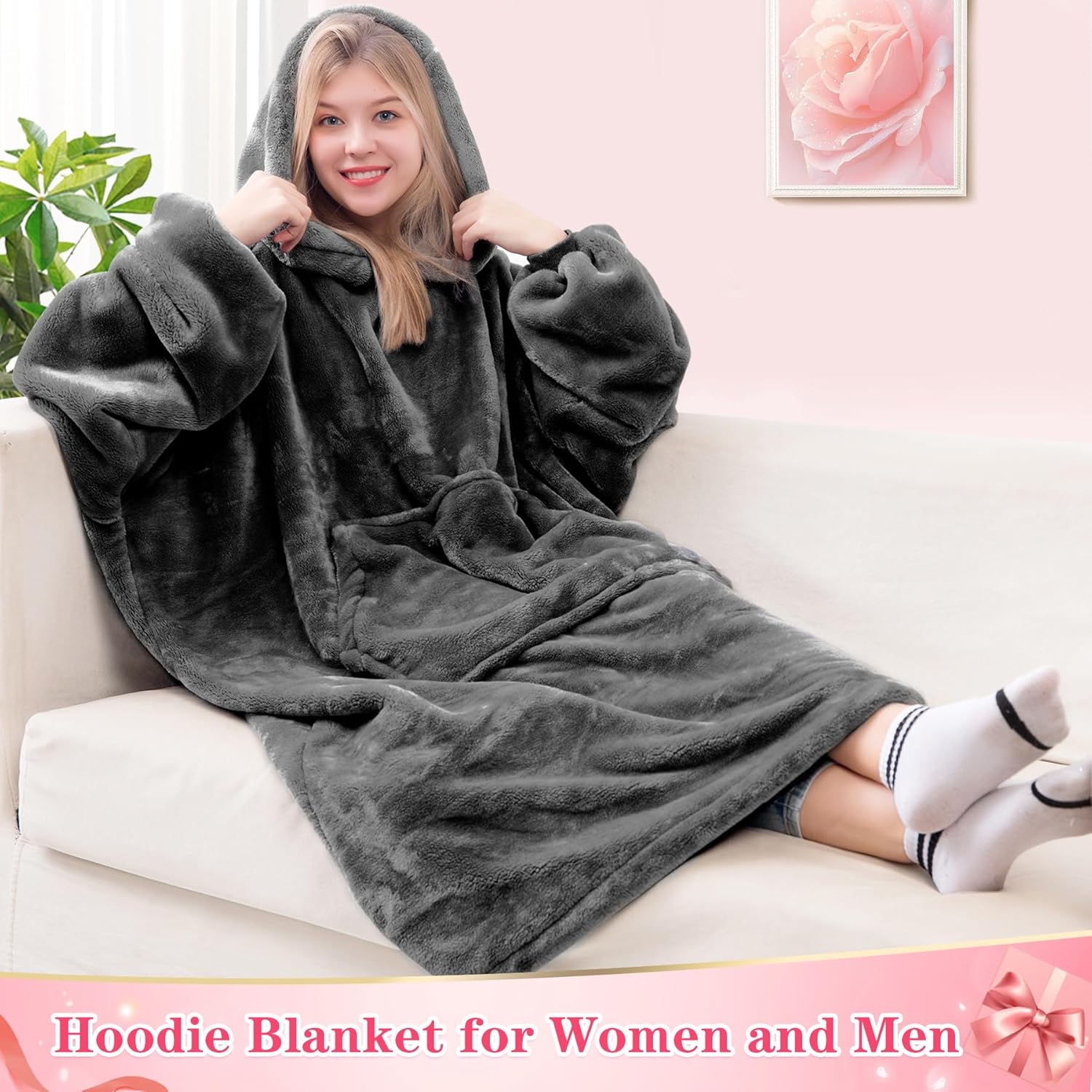 Wearable Blanket hoodie for Women and Men - Warm and Cozy Giant Blanket Hoodie