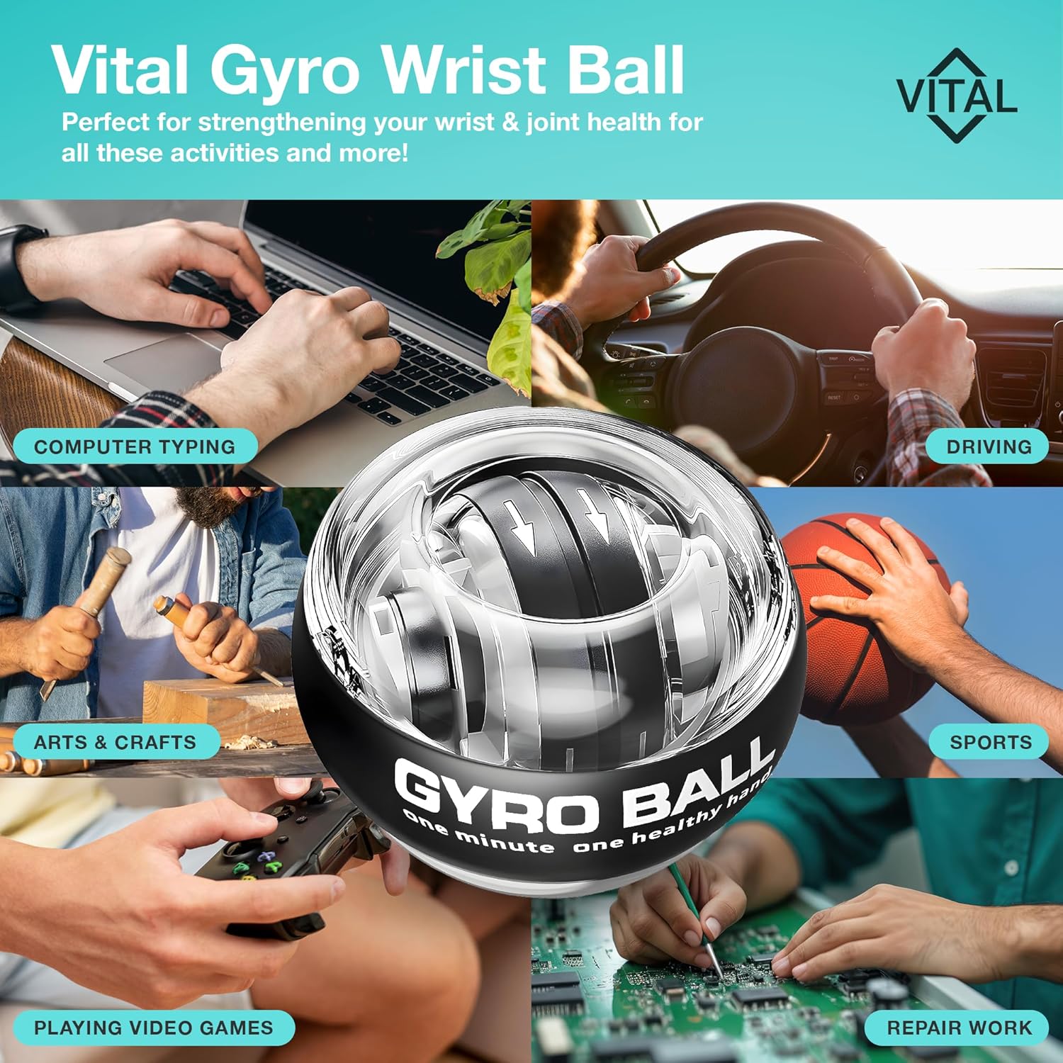 GripForce™ Power Ball: Wrist Strengthener & Forearm Trainer with Zinc Rotor Grip Strength Training