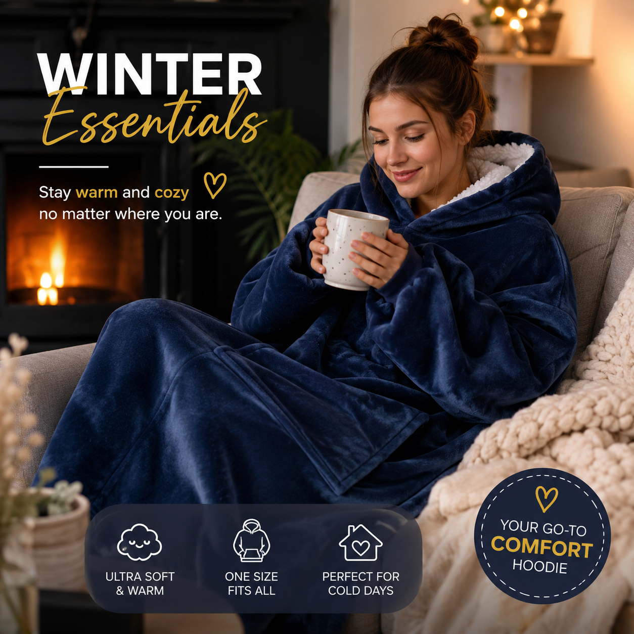 Wearable Blanket hoodie for Women and Men - Warm and Cozy Giant Blanket Hoodie